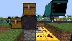 Example setup utilizing the item interface to transfer items between two chests and a dropper.